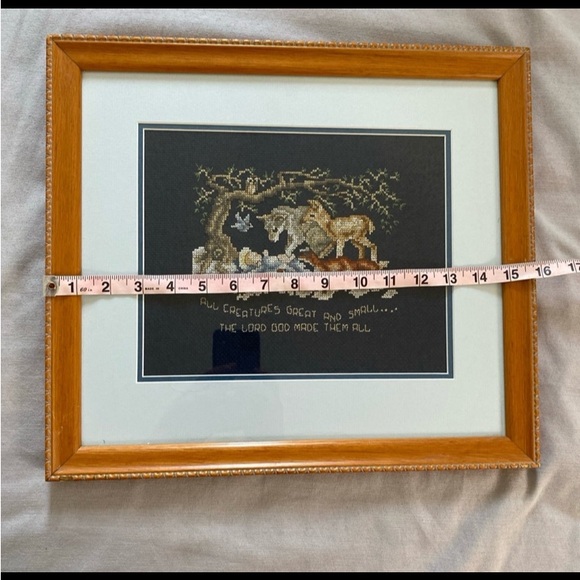 Vintage Cross Stitch Animals Nursery Framed Wall Hanging 16”x14” - Picture 3 of 8
